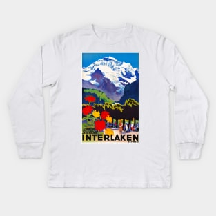 Vintage Travel Poster Switzerland Interlaken Kids Long Sleeve T-Shirt